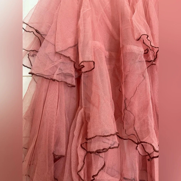 Y2K FP ONE Free People Net Godet Half Slip Midi SKIRTM/LPink Sheer Tulle Ruffled - Picture 7 of 16